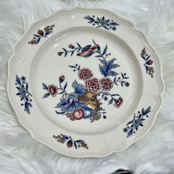 4 Wedgwood WILLIAMSBURG POTPOURRI 8.25" Rimmed Soup Bowls England Bird Lovers - Picture 3 of 12